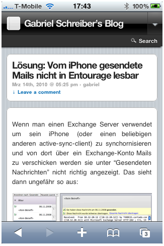 Ein Blogartikel dieses Blogs aufgerufen mit einem iPhone