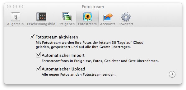 Fotostream aktivieren Fotostream aktivieren